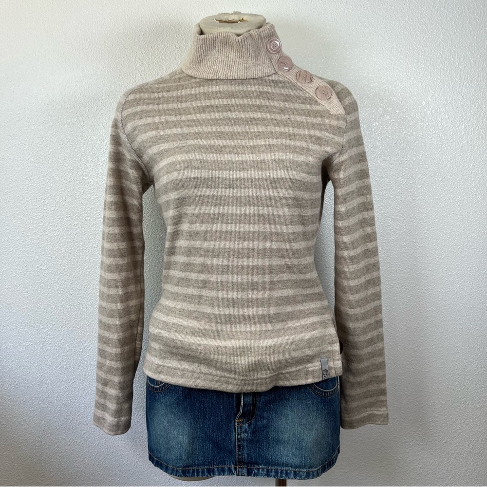 Striped Beige Turtleneck Sweater